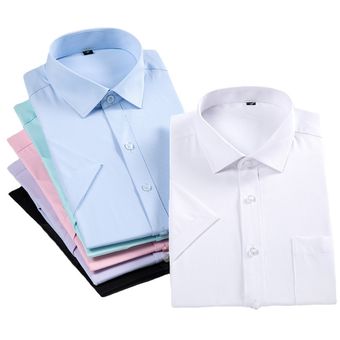 Camisa ajustada de manga corta para hombre,camis #186-1 white plain 