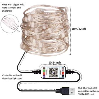 10M Luces de hadas LED Lámparas de cadena alimentadas USB Bluetooth 