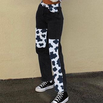 Patchwork de alta cintura moda de calle pantalones Grunge estilo Y2K 