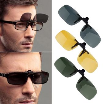 Pescar polarizadas clip on gafas de sol conducir día visión nocturna lente caballeros 