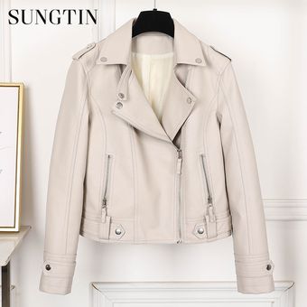 abrigo informal ajus Sungtin-Chaqueta de cuero sintético para mujer 