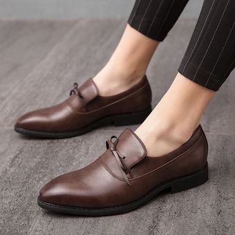 Zapatos de vestir de moda para hombres jóvenes Zapato de cuero para perezosos 38-48-Marrón 