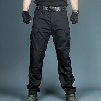 Pantalones de camuflaje tácticos para hombre y mujer,pantalón clásico militar con múltiples bolsillos para senderismo al aire libre #IX Black 