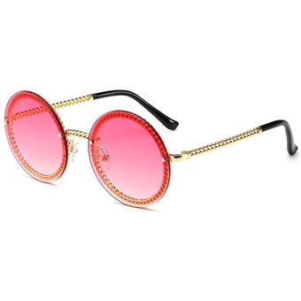 Deluxe gafas de sol redondas Marca retro Diseñador Cadenamujer 