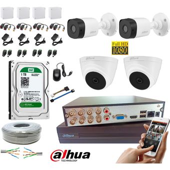 Kit Dvr 4 Camaras De Seguridad Exterior Hdtvi Full Hd Cctv + Dd 1Tb