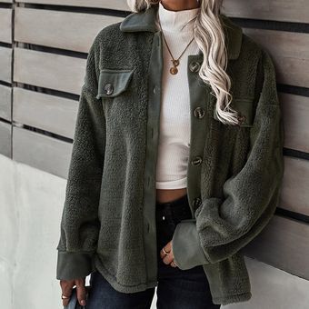 Capa de manga larga Doble cara Fleece Fashion Chaqueta de mujer color sólido 