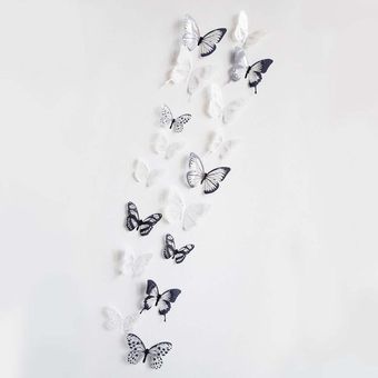 18Pcs 3D Black  White Butterfly Decoración De Cristal Etiquetas 