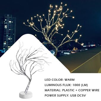 Lámpara LED de mesa para dormitorio  luces nocturnas  decoración navideña  alambre de cobre  Gypsophila Tree  luces USB de escritorio  decoración navideña 