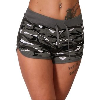 #Gray Pantalones cortos deportivos de poliéster para mujer,Shorts de camuflaje deportivo,elásticos,para correr al aire libre 