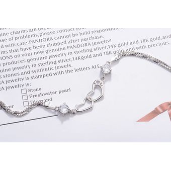 925 Pulsera De Pulsera De Pulsera De Cristal De Doble Cadena 
