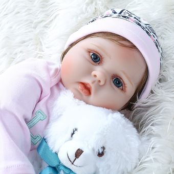 55CM adorable cara dulce reborn baby girl vestido rosa vinilo silicona 