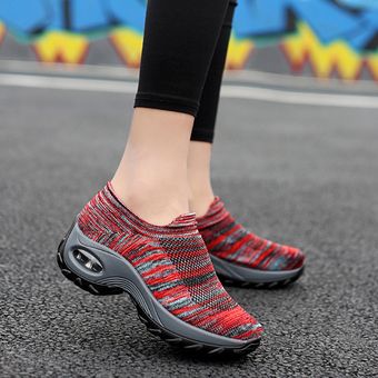 Amortiguador de aire respirable de las mujeres zapatillas de deporte corrientes Casual Sport Mesh Caminar Rojo 