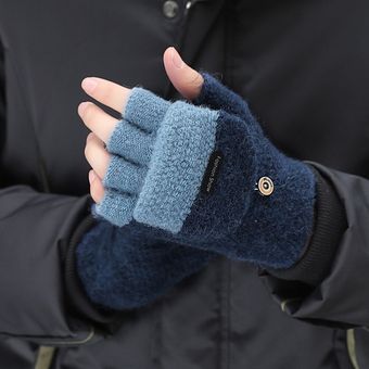 engrosamiento de lana #Color vino guantes con dedos al aire informales para invierno sin dedos para mujer CUI Guantes tejidos de algodón para hombre manopla de mitad de dedo cálidos 
