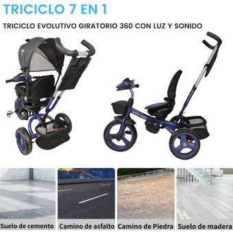 Triciclo para Niños 7en1 con luz,sonido,Asiento Giratorio 360 Azul