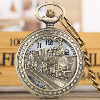 Reloj de bolsillo de cuarzo para hombre, diseño vintage de tren de