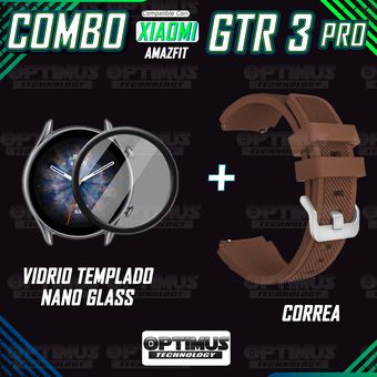 Combo Correa Pulso Manilla de Goma 22mm para Xiaomi AmazFit GTR 3 PRO y  Vidrio Templado Nano Glass Color Gris