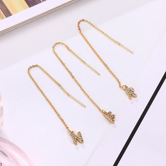 Pendientes De Rosca De 26 Letras Con Cadena De Flecos Largos 