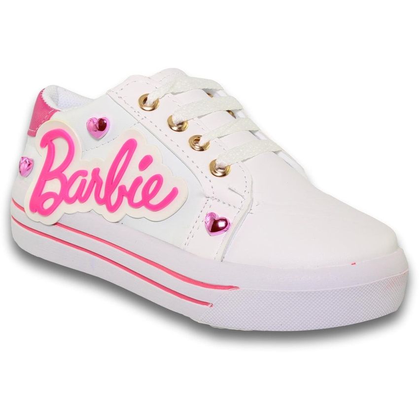 Tenis Para Niña De Barbie Con Detalles En Rosa Estilo 0100Ba21 Acabado Simipiel Color Blanco