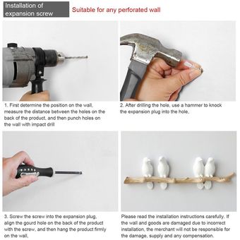 Dos pájaros de gancho Perforación libre Decoración Bird Gancho para que no deja marcas 