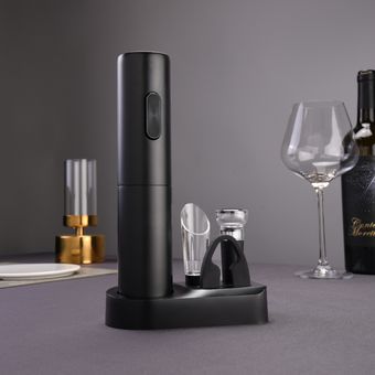 Comprar Juego de abridor de vino eléctrico 4 en 1 con cortador de papel de  aluminio, tapón de vacío y aireador de vino, carga USB