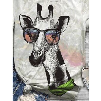De talla grande camiseta para mujer dibujo de jirafa de manga corta 3d Animal impreso suelto Casual o-Cuello camiseta Tops Tee camiseta #40 