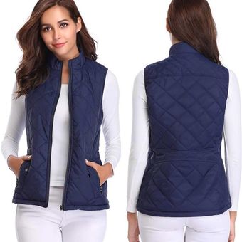 Women Sleeveless cotton Vest Down Cotton Padded Jacket Female Veats Mandarin Col（#blue） 