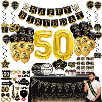 Decoraciones de cumpleaños número 50 para hombres y mujeres, suministros de  globos de cumpleaños número 50 negros y dorados con globos dorados del