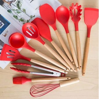 Set De 12 Piezas Utensilios De Cocina Silicona Rojo