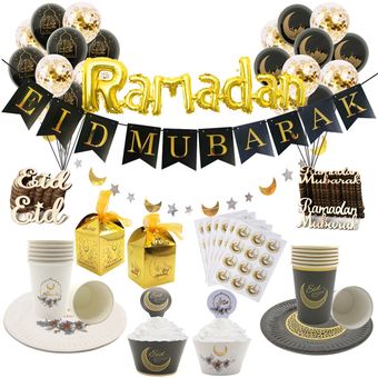 1Set globos Eid Mubarak de Banner de papel regalo pegatina cajas fel 