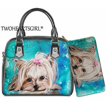 de Yorkshire Terrier Bolsa de hombro de las mujeres-Manejar bolsas Casual bolsas #YY2955DL-Z21 bolsos PU bolso de Bolsa Feminina 