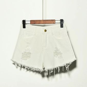 Pantalones cortos vaqueros de verano para mujer pantalones cortos con agujeros WT #Color 1 Shorts femeninos informales con bolsillos clásicos de talla grande 