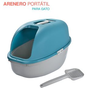 Arenero para Gato Cerrado Puerta Abatible Pala VentilacionGRIS