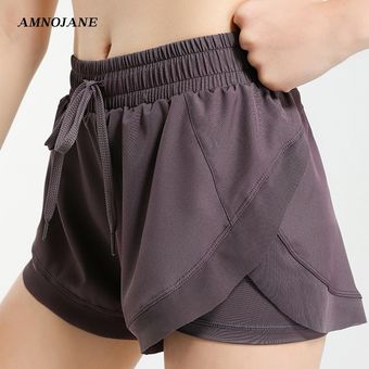 Pantalones cortos deportivos 2 en 1 para mujer,mallas para gimnasio,Joga,Sexy,para co #Gray purple 