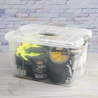 Caja de almacenamiento de 30 litros, transparente, juego de 4 cubos de  plástico con tapas