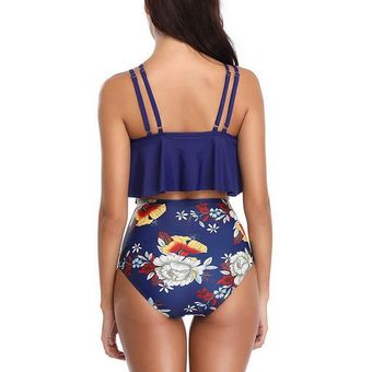 ropa de baño brasileña 2019 Juego de Bikini con volantes para Mujer Bikini Push Up de cintura alta traje de baño con estampado Floral 