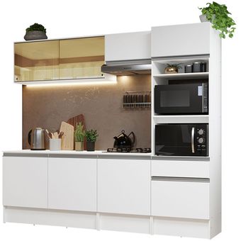 Una moderna cocina blanca con unidades blanco integral de acero