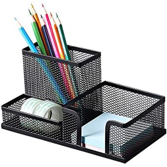 Organizador De Escritorio Metálico Deli Color Negro - 3 Compartimentos