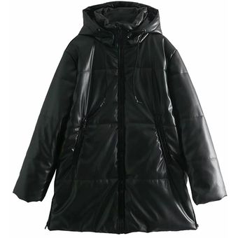 chaqueta de piel sintética con cap Za-abrigo de invierno para mujer 