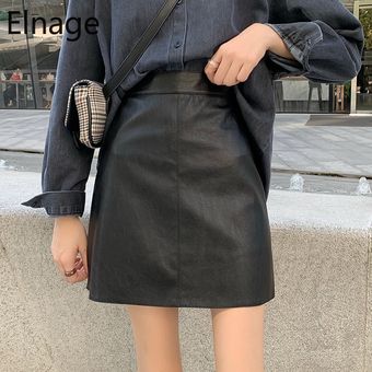 Elnage-falda de piel sintética de estilo coreano para mujer falda a 