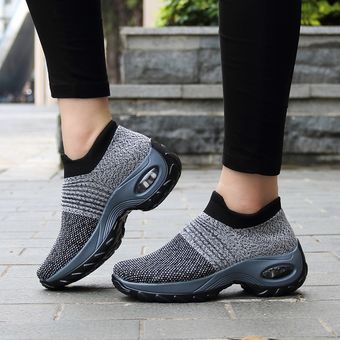 Gris Zapatillas de Andar para Mujer Malla Slip On Zapatos Plataforma 