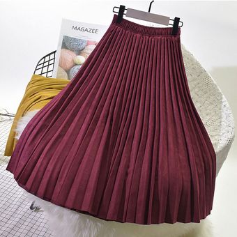 Faldas largas plisadas de mar Falda de ante de dos capas para mujer 