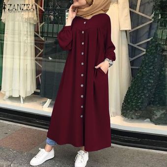 Botón ZANZEA musulmanes mujer manga larga hasta Abaya Kaftan floja holgado de vestido más del tamaño - Rojo | Linio Colombia ZA402FA17GD2SLCO