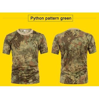 Unisex deportes al aire libre militar de secado rápido camuflaje camiseta Campingsenderismociclismocorrer transpirable ejército mangas cortas XXXL XYX #Green python pattern 