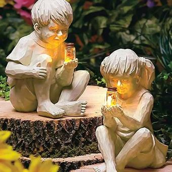 Solar luminoso luciérnagas Hada estatua del jardín ornamento de Arte de la resina de la decoración 