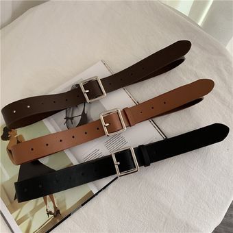 Cinturones de cuero PU para mujer  cinturón negro con hebilla cuadrada  elegante  de marca de lujo 
