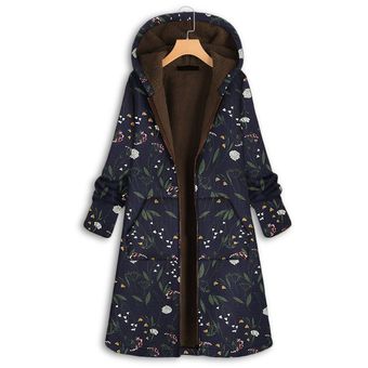 Larga abrigo para mujer invierno floral plus size chaqueta con capucha bolsillos boca ropa exterior 