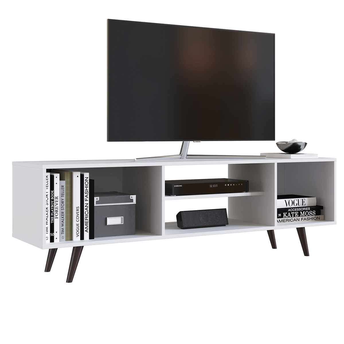 Mueble Modular de TV con Patas 2 Repisas y 2 Puertas 59x150x38 cm 15809-2418 r-09 Blanco KingsHouse