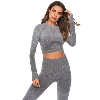 novedad Conjuntos de correr sin costuras para mujer degradado ropa deportiva de gimnasio con Top de manga larga y mallas para correr y Yoga 