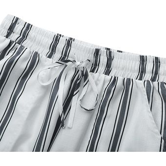 Casual ZANZEA verano de las mujeres de la raya de los pantalones impresos Holiday Beach largo flojo Pantalones Plus Blanco 
