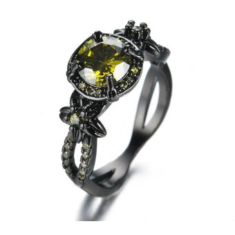 Deluxe Mujer Anillo De Piedra Verde Encanto 14kt Anillo De 